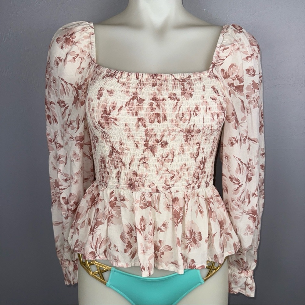 Dizzy Lizzy Blouse Women’s XS Long Sleeve Balloon Sleeve Smocked Boho Peasant